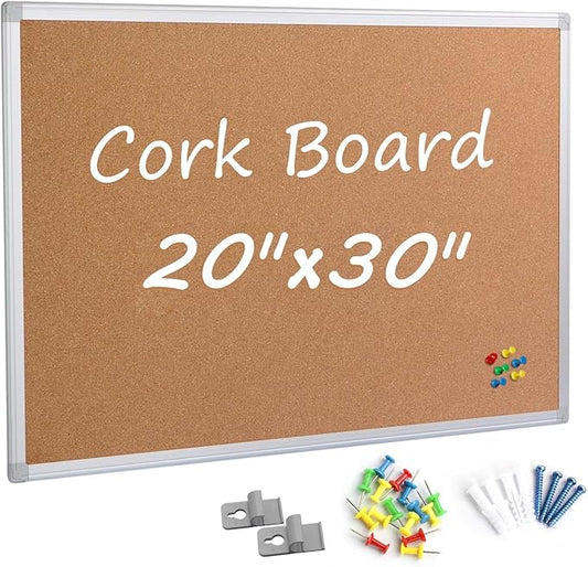 Board2by Cork Board Bulletin Board 20 x 30 Inches, Silver Aluminium Framed Corkboard, Office Board for Wall Cork, Large Wall Mounted Notice Pin Board-DeskLoop Office