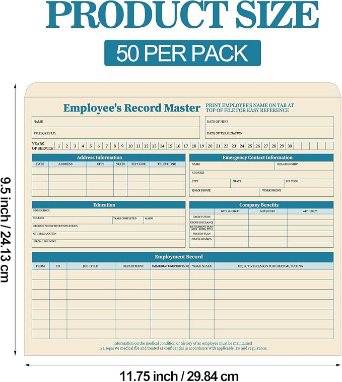 Qilery 50 Pcs Employee File Folders, 9.5 x 11.75 Inches Record File Jacket No - Image 3