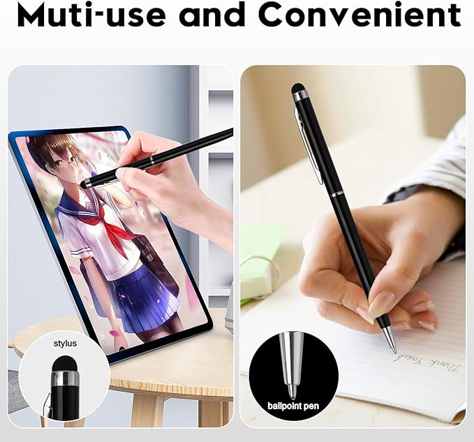15 Pack Stylus Pens for Touch Screens Stylus Pen Compatible with Phone Tablets Kindle and Black Ink Ballpoint Pens-2 in 1 Stylists pens for Touch Screens (Black)-DeskLoop Office
