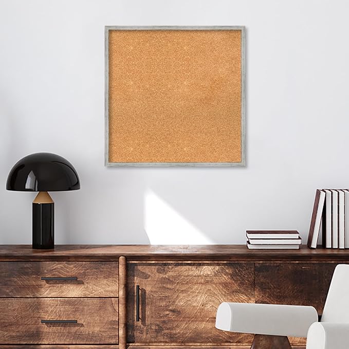 Amanti Art Natural Cork Board for Wall, 25x25 Vision Board with White Frame, Medium Corkboard Office Decor for Home Organization, Cottage Corkboard Pinboard to Display Items for Home Organization in-DeskLoop Office
