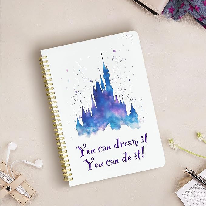 Cute Spiral Notebook journal B5 Aesthetic Pretty Design for Women Girls Kawaii with Pocket, 10 x 7.2 inch, Lined, Dream Castle-DeskLoop Office