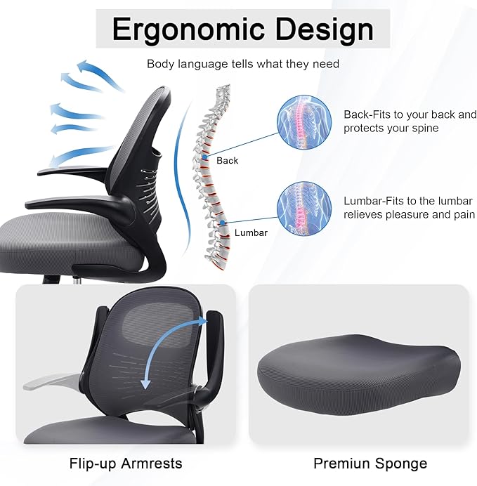 HYLONE Tall Drafting Chair Standing Desk Chair with Flip-Up Armrests, Adjustable Height Ergonomic Office Chair with Footrest Ring - High Stool Chair for Standing Desk (Dark Grey)-DeskLoop Office