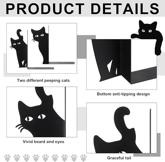 Geelin Peeping Cat Bookends Set of 2 Metal Book Ends - Image 2