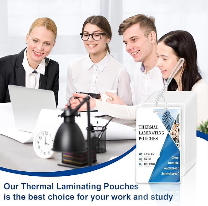 100 Pieces 10 Mil 2 1/2" x 4 1/4" Laminating Pouches with Slot Hole Printable Luggage Tags Clear Thermal Laminate Pouch Tags Kit Resealable for Work Permits Pass Cards Student ID Cards (100, 10 Mil)-DeskLoop Office