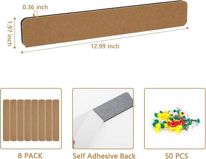 8 Pack Felt Pin Board Bar Strips Bulletin Board - Image 3