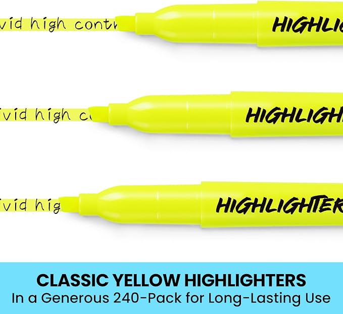 Taja 240 Pack Highlighters Yellow, Chisel Tip Markers - Image 2