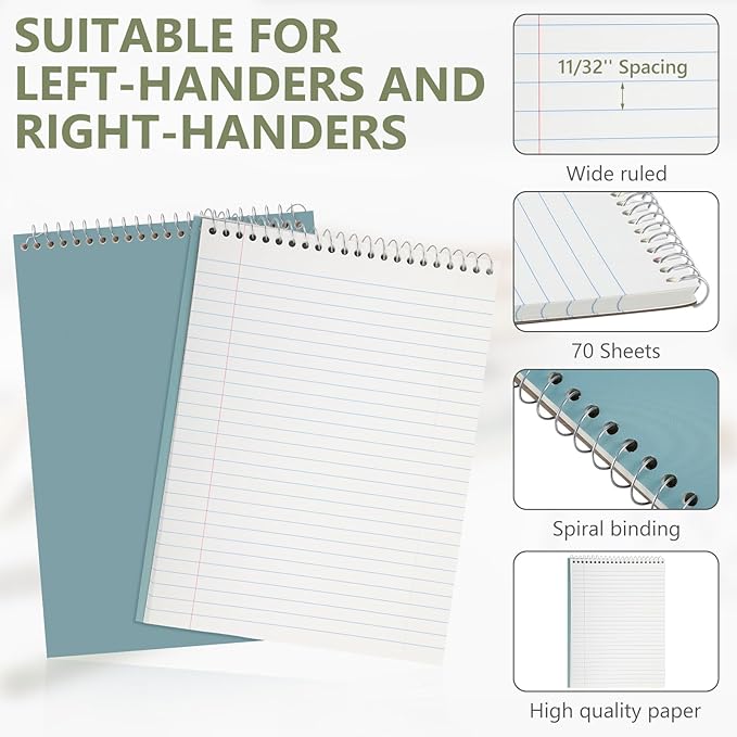 6 Pack 8.5 x 11'' Top Bound Office Steno Book Wide Ruled Double Sided Spiral Notebooks Reliable White Paper 70 Sheets/Pad Pastel Colors Covers for Writing School Notes(Business Color)-DeskLoop Office