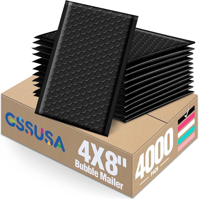 GSSUSA Black Bubble Mailers 4x7 Small Padded Envelopes 4000 Pack, Strong by GSSUSA
