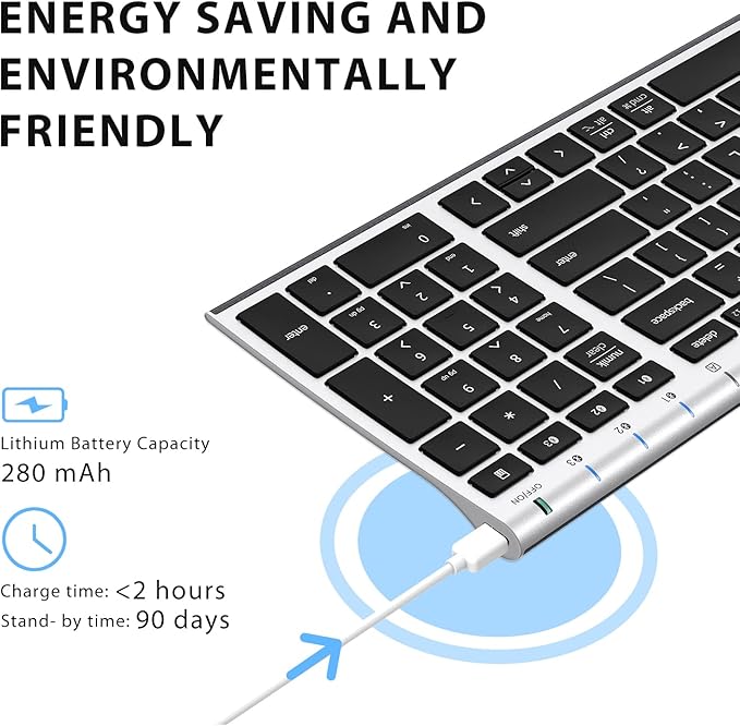 iClever BK10 Bluetooth Keyboard, Universal Bluetooth 5.1 Wireless Keyboard with Number Pad, Ergonomic Design, Multi-Device Compatibility, Stable Connection for Mac, iPad, iPhone, Android, Windows-DeskLoop Office