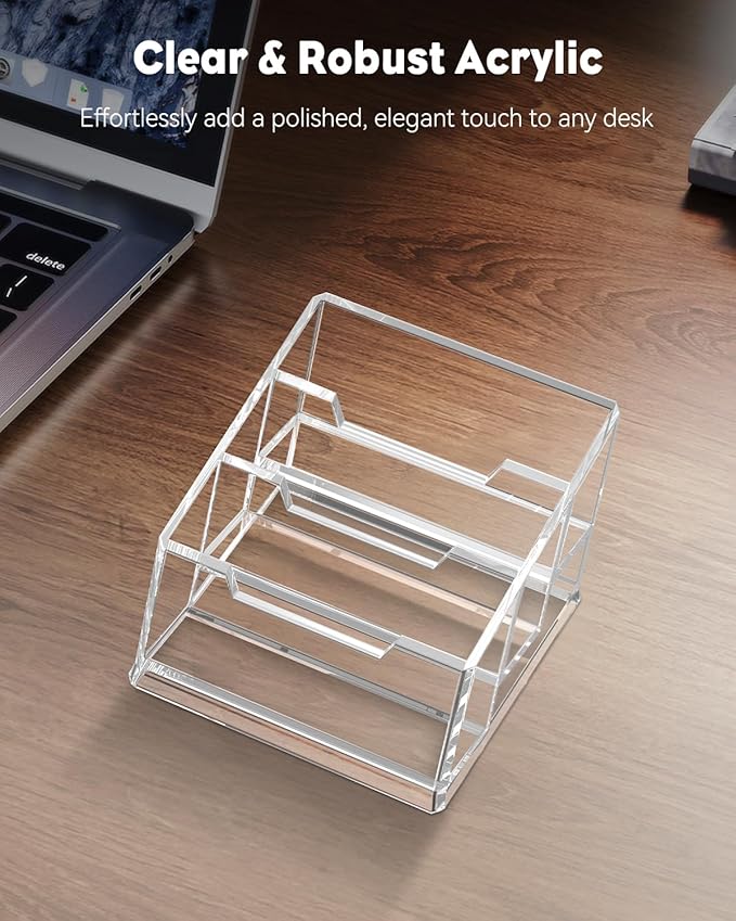 Uniclife Acrylic Business Card Holder for Desk 3 Slots Clear Business Card Display Stand for Men & Women Desktop Business Card Organizer Card Stand for Office Home Exhibition, 180 Card Capacity-DeskLoop Office