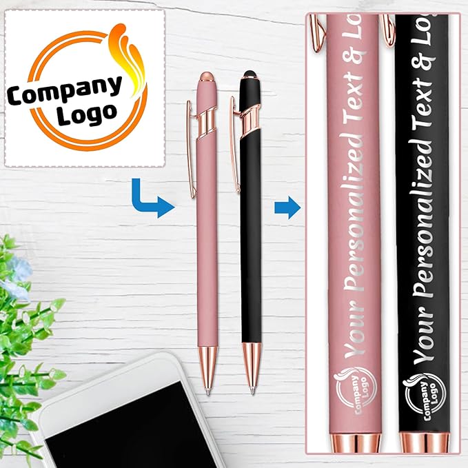 STREADVE Personalized Custom Pens 10 Engraved Writing Pen with Name Logo, Customized Promotional Items Stylus Pen Gifts for Men Women Realtor Nurse Wedding Business, Blue