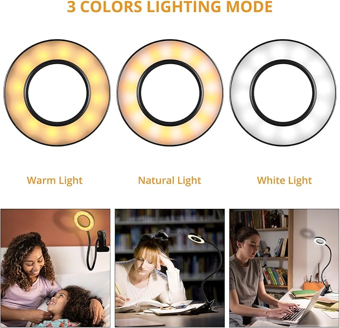 Woputne Desk Clip on Lamp for Reading Home Office, - Image 2