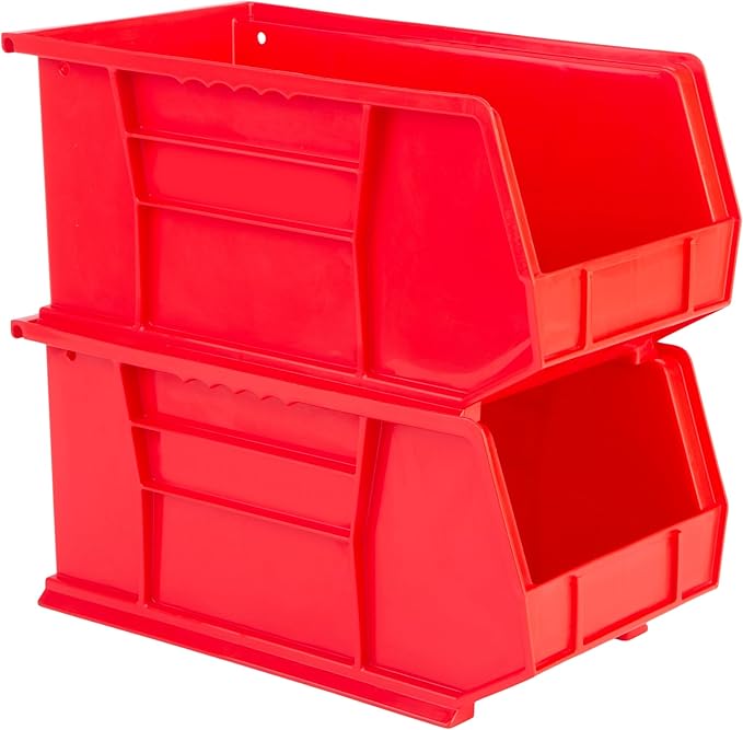 Hudson Exchange 15" x 8" x 7" Plastic Stackable Storage Bin and Hanging Container (Red, 1 Pack)-DeskLoop Office
