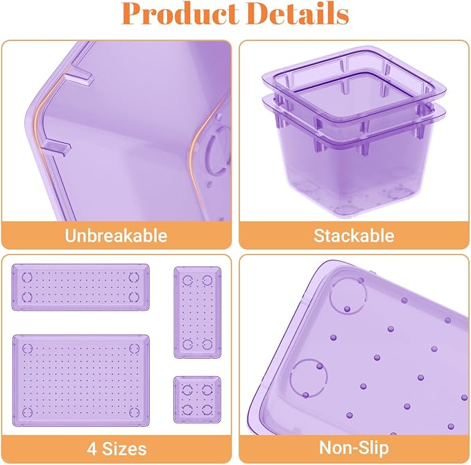 SpaceHacks 15 PCS Clear Plastic Drawer Organizer Set, 4-Size Acrylic Drawer - Image 4