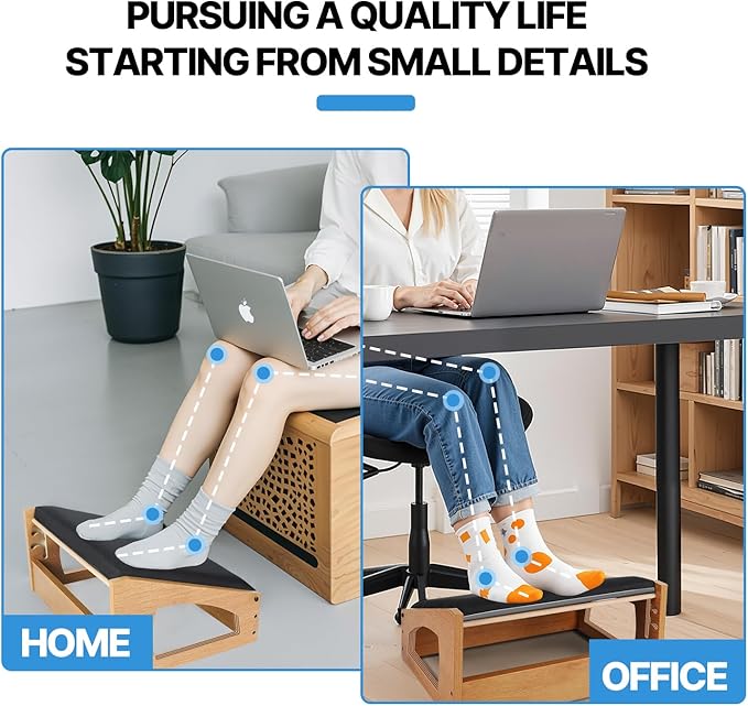 Ergonomic Foot Rest, 4 Adjustable Height Foot Stool,Footrest Under Desk， Soft Cushions,Foot Rest Office,Improving Posture, Promoting Blood Circulation（Natural）-DeskLoop Office