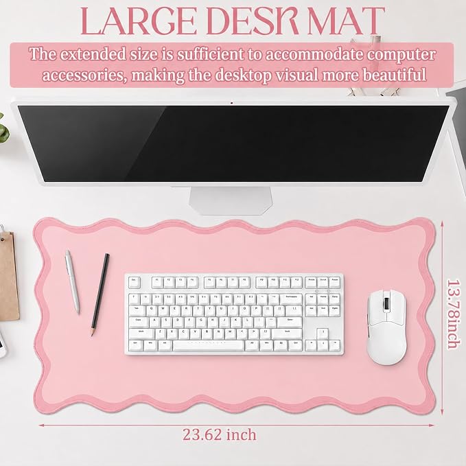 Hahafelt Scalloped Desk Mat Large Desk Pad Cute Coquette Table Mat Back to - Image 2