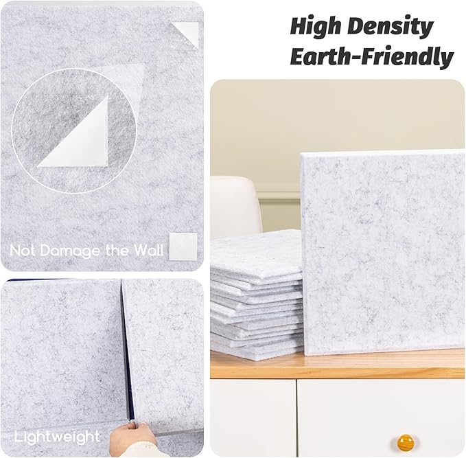 Large Cork Board Alternative, 12 Pack Felt Board with Safe Removable Adhesive Tabs Felt Wall Tiles, Large Cork Boards for Walls, Cork Board for Home Office, Pin Boards for Walls, Marble White-DeskLoop Office