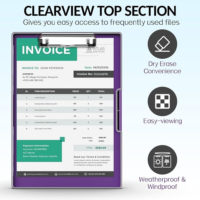 Sooez Clipboard with Storage, Heavy Duty Cleaview Clip Boards 8.5x11 with Dual - Image 2