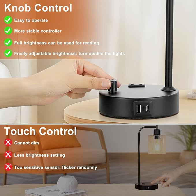 Industrial Nightstand Lamps for Bedrooms Set of 2 - Image 3