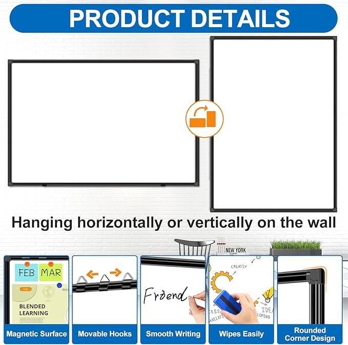 H-Qprobd 6'x4' Large Magnetic White Board Dry Erase Whiteboard with Black Aluminum Frame, 72"X48" Magnet Presentation Wall Boards for Office, Classroom, School, Home-DeskLoop Office