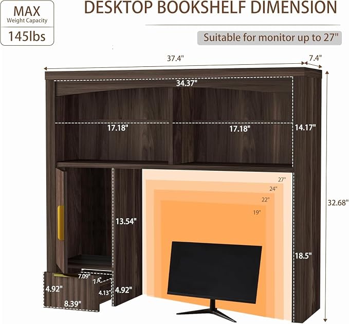 Desktop Shelf, Wooden Desk Hutch - Image 2