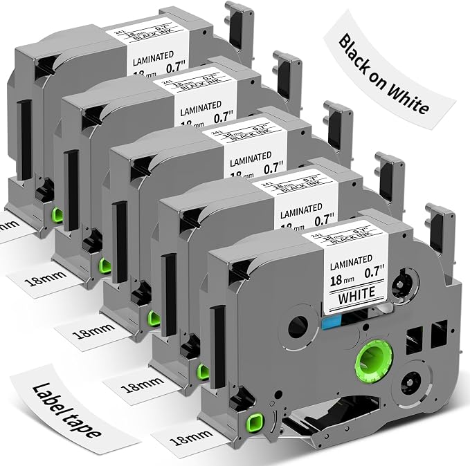 5 Pack TZE-241 Replacement for Brother Label Maker Tape 18mm 0.7 Laminated White by Suminey