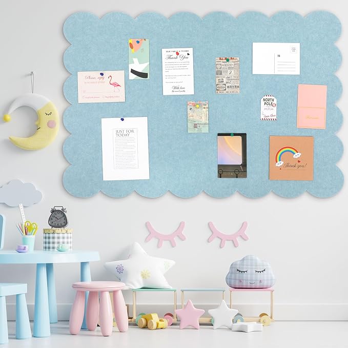 Mooliwe Scalloped Felt Bulletin Board 48 x 36 Inches Foldable Light Blue Pin - Image 4