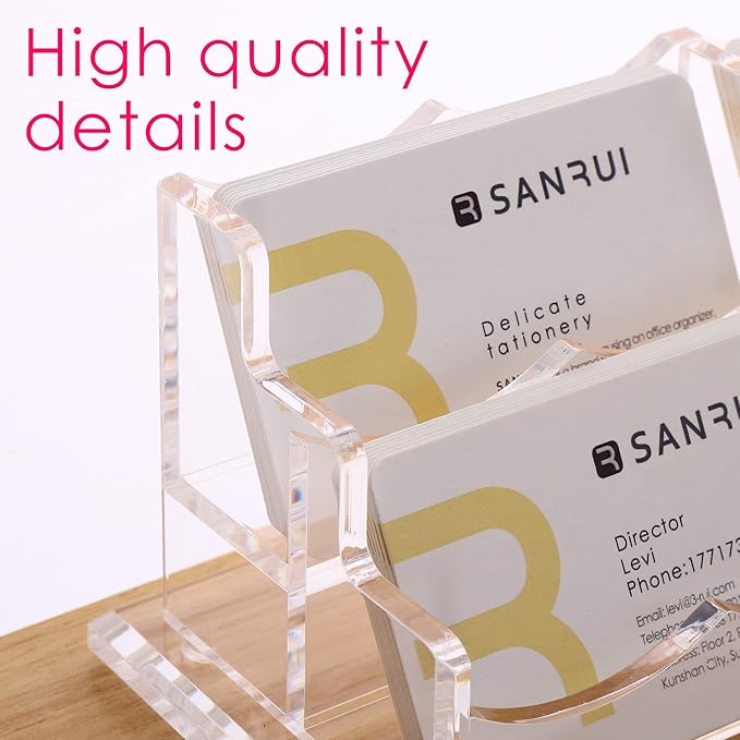 SANRUI Acrylic Business Card Display Holder for Desk, Clear Multiple Desktop Business Card Stand Organizer Storage, for Exhibition, Home , Office ,2 Tier 6 Pocket , 360 Card Capacity-DeskLoop Office