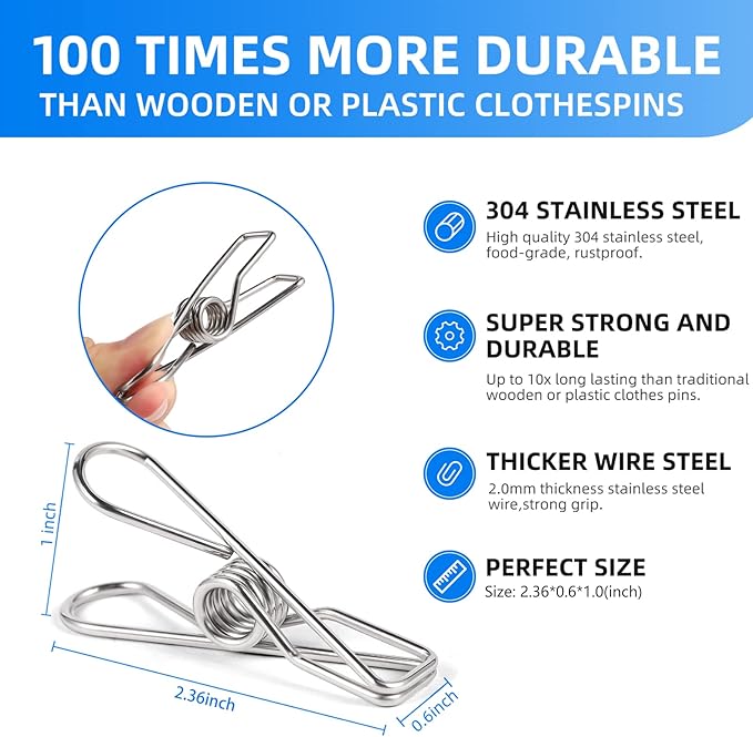 40 Pack Wire Clothes Pins Heavy Duty Outdoor, Stainless Steel ClothesPins - Image 2