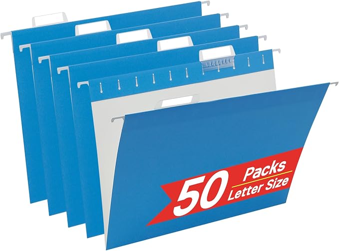 Blue Hanging File Folders, 50 Packs Reinforced Hang Folders, Designed by OfficeSuppliesDirect
