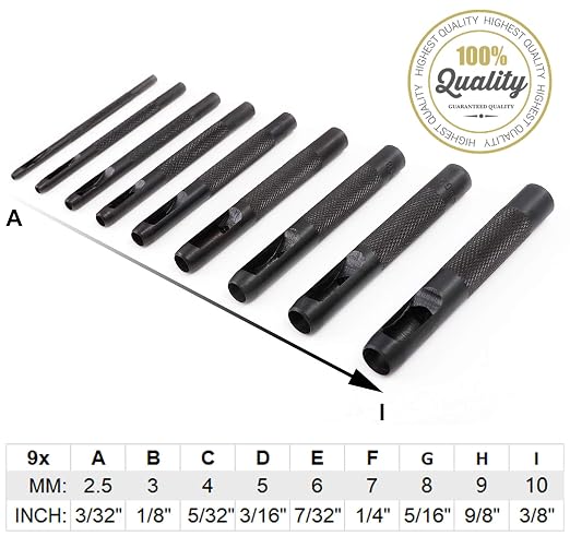 Spurtar Hollow Punch Set 9 Pieces 2.5-10.0mm Leather Punch Set Kit | Heavy Duty - Image 5