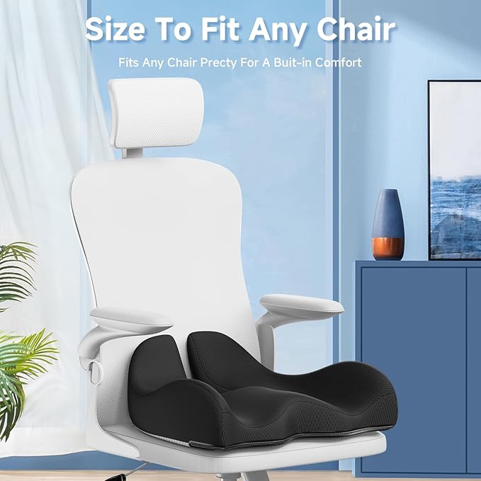 Benazcap X Large Gel Seat Cushion for Office Chair Ergonomic Cushions-Gel & Memory Foam Coccyx Butt Pillow for Sciatica & Back Pain Relief for Long Sitting for Gaming Chair and Car Seat-Black-DeskLoop Office