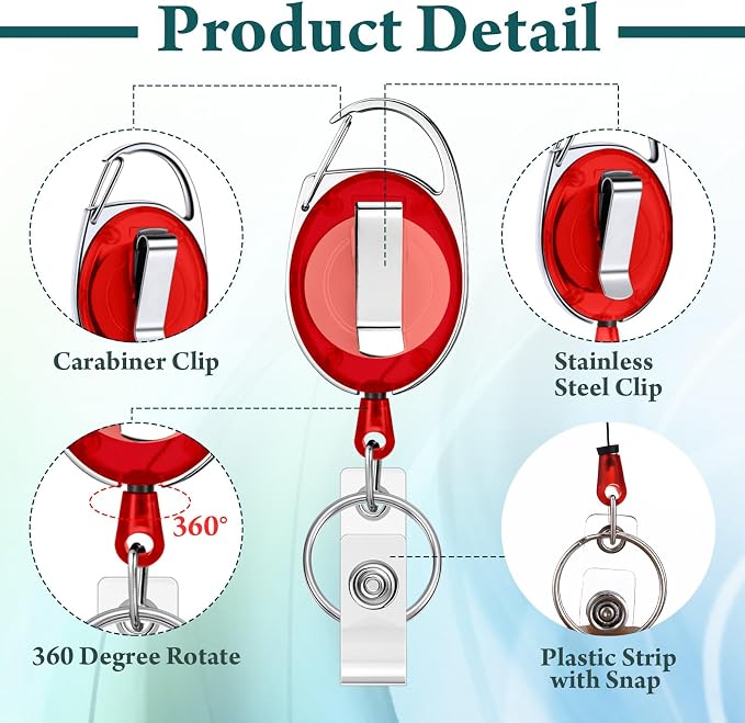 Laumoi 80 Packs Retractable ID Badge Holder Name ID Badge Reel Clips Keychain - Image 3