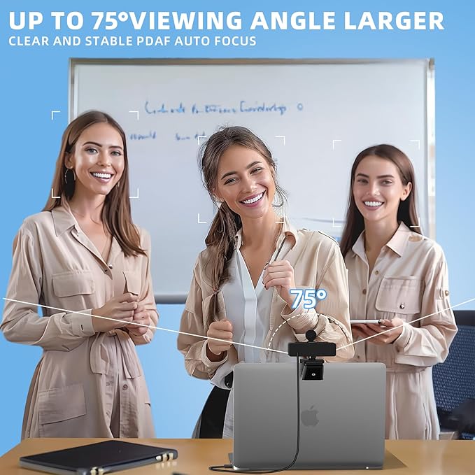 4K Webcam for PC - Autofocus, Noise-Canceling Mic, USB Plug & Play with Privacy Cover Camera 4K for Zoom/Teams/Skype/Google Meet