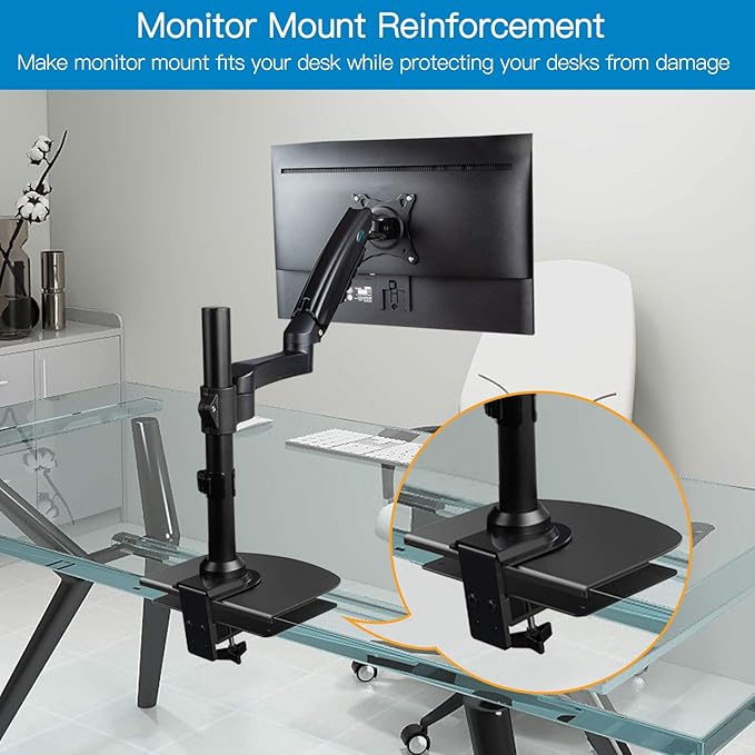 HUANUO Steel Monitor Mount Reinforcement Plate for Thin, Glass and Other Fragile Tabletop, Steel Bracket Plate Fits Most Monitor Stand C Clamp Installation-DeskLoop Office
