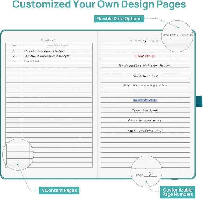 Lined Journal Notebooks for Work, Travel, College, A5 Size 100 GSM Thick Paper, Classic Ruled Journaling Notebook, Hardcover Notepad for Writing 160 Pages, 5.5 x 8.3 inch, Turquoise-DeskLoop Office