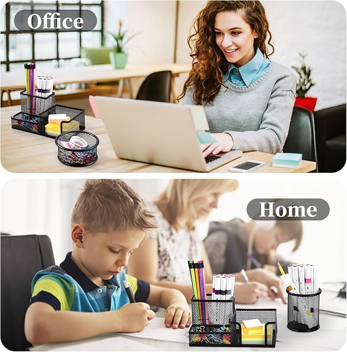 Mesh Pen Holder for Desk Pencil Holders 5 Pieces Desk Organizer Office Supplies Caddy with Sticky Notes Holder for Office School Home Black-DeskLoop Office