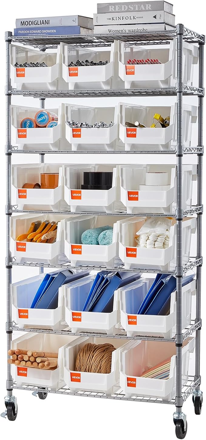 VEVOR 7-Tier Rolling Bin Storage Rack, 18 Organizer Bins, Bin Rack Storage - Image 9