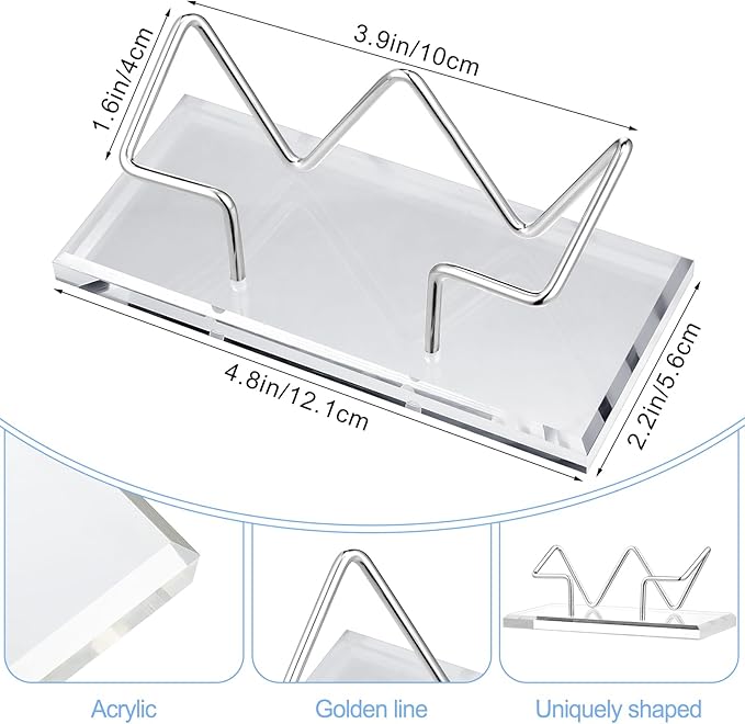 Amyhill 2 Pieces Acrylic Business Card Holder for Desk Clear Horizontal Business Card Display Stand Postcard Holder for Office Home Desktop (Silver)-DeskLoop Office