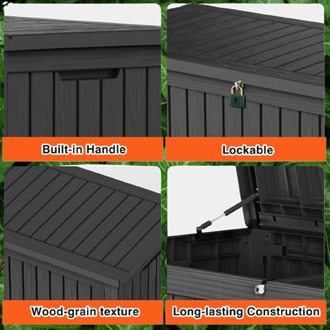 180 Gallon Lockable Resin Deck Box, Waterproof & UV-Resistant Outdoor Storage Box for Outdoor Cushion Storage, Garden Tools & Pool Accessories Storage, Black-DeskLoop Office