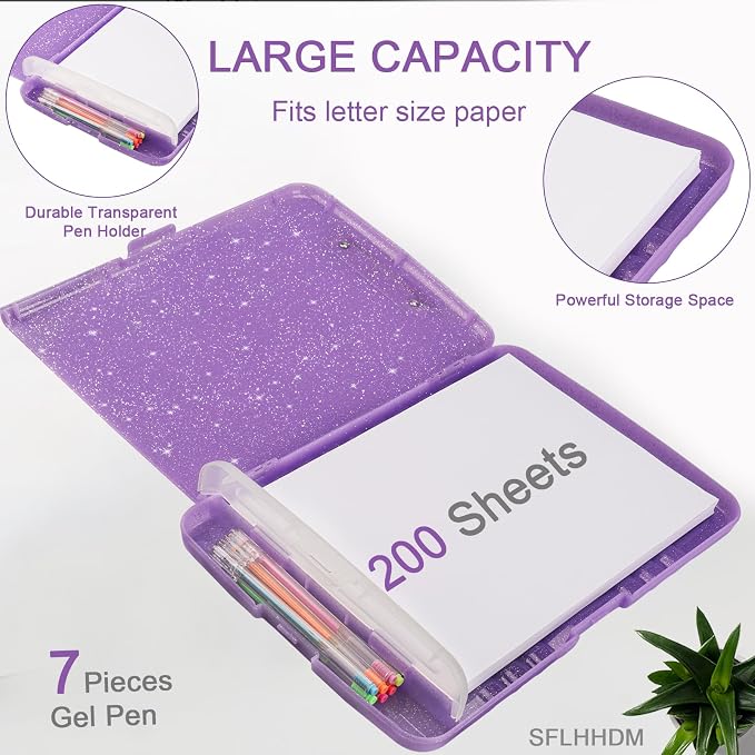 Glitter Clipboard with Storage, Storage Clipboard with Pen Holder, A4 Binder - Image 3