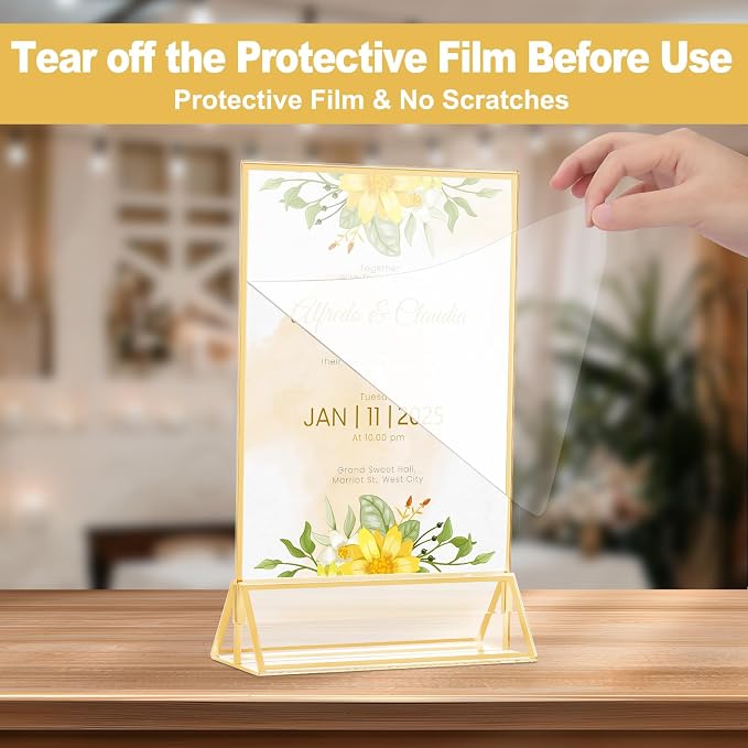 EHWINE 20 Pack Acrylic Sign Holder 4 x 6, Double Sided Gold Picture Frame Stand - Image 6