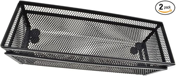 HAHIYO Stackable Mesh Tray Cup 9 x 3 x 2 inches Sturdy Container for Desk Drawer Organizer Collection for Home Office School kitchen Soft Foam Feet No Sharp Edges 2 Pack Black-DeskLoop Office