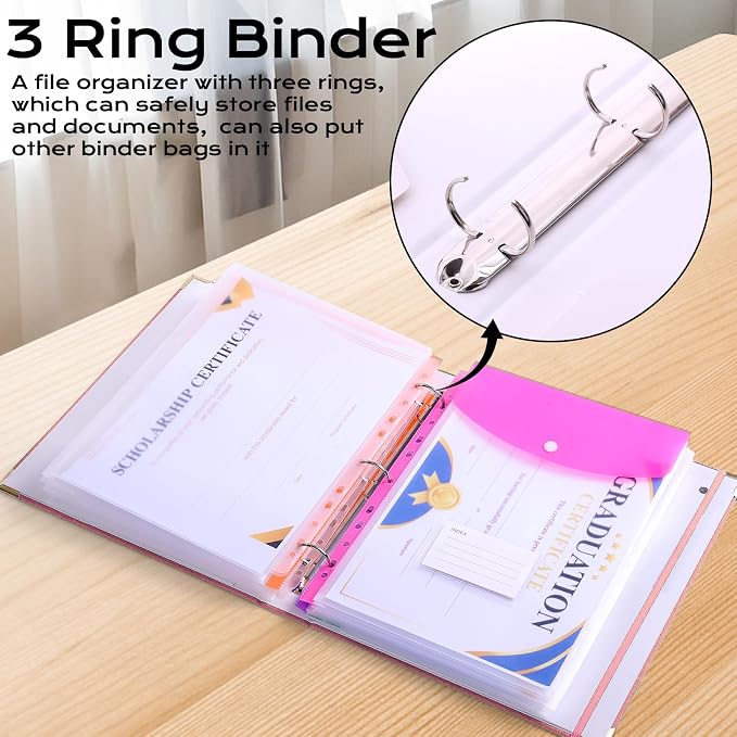 XKDOUS Aesthetic Document Organizer 3 Ring Emergency Binder Linen Folio Folders - Image 6