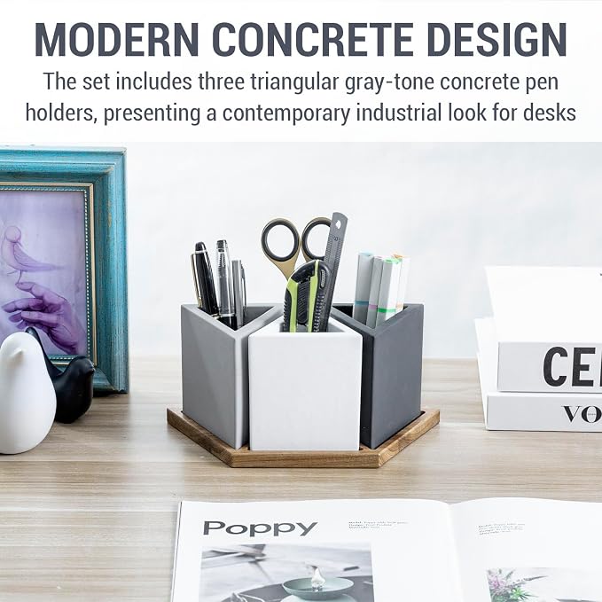 MyGift Modern Concrete Desk Organizer Set - Image 3