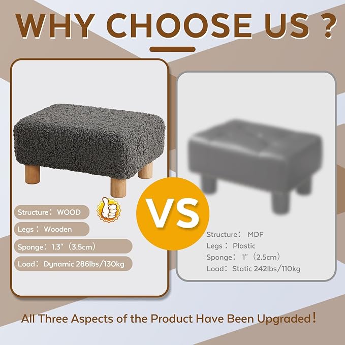 Small Foot Stool Ottoman, Sherpa Footstool Ottoman Foot Rest - Image 6