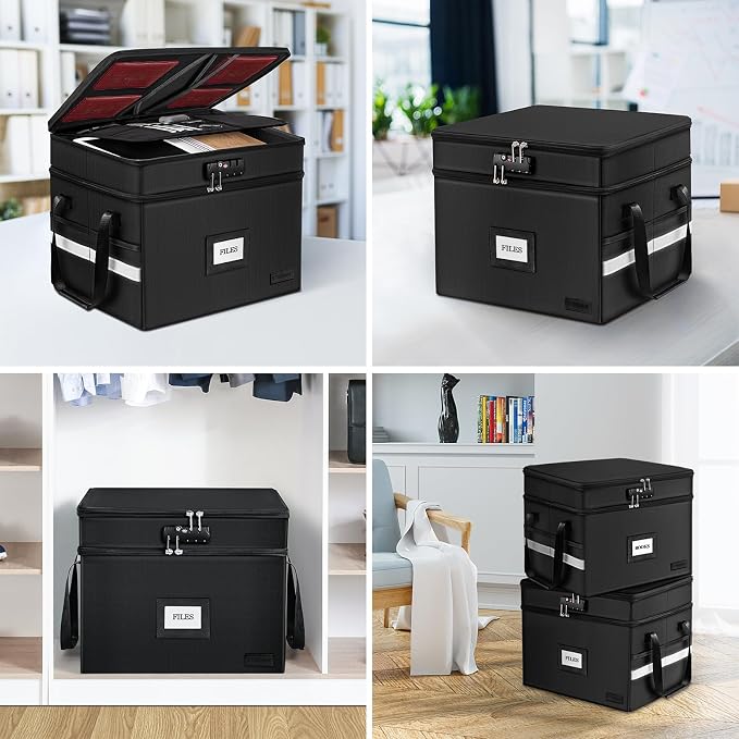 Fireproof File Organizer with Lock, 2 Layer Fireproof Document Box with 5 Tab - Image 6