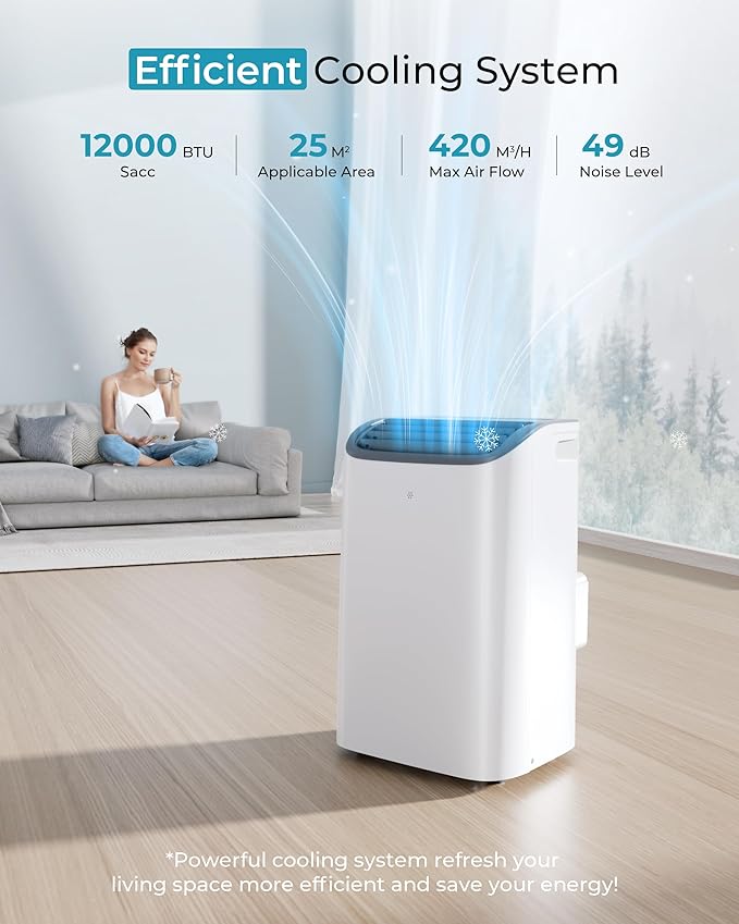 EUHOMY 12,000 BTU Portable Air Conditioners, 4-in-1 Portable Air Conditioner Up to 550 Sq.Ft, Portable AC Unit with Cool, Sleep, Dehumidifier, Fan Mode, Timer, Low Noise, Installation Kit, Apartment-DeskLoop Office