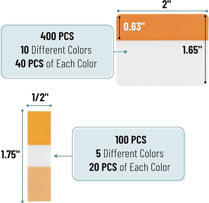 Mr. Pen- Sticky Index Tabs, 500 Pcs, 21 Sets, Colorful Sticky Tabs for Notebooks, Page Markers, Page Tabs for Binders, Page Tabs Sticky Tabs for Books, Notebook Tabs, Book Sticky Tabs for Notebooks-DeskLoop Office