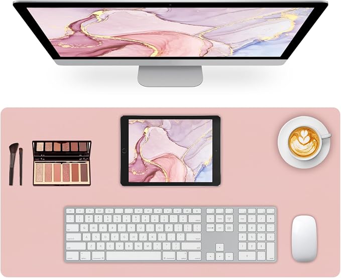 Leather Desk Pad Mat, Computer Pink Desk Mat Non-Slip, PU Large Mouse Pad by Meetcolor